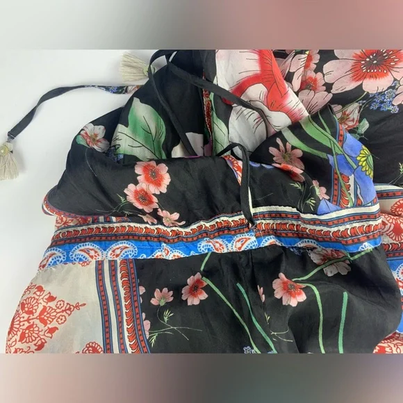 Johnny Was Black and Blue Asymmetrical Tie Front Sundress - Picture 7 of 16